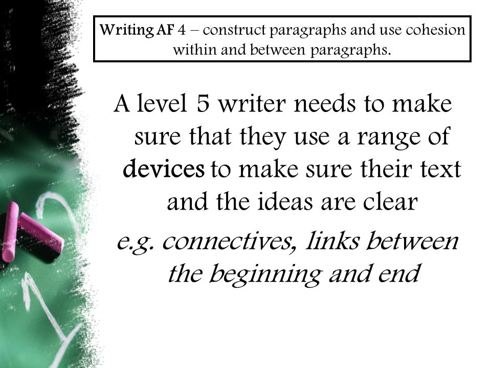 Writing AF 4 – construct paragraphs and use cohesion within and between paragraphs.