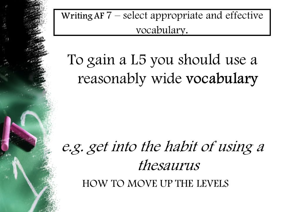 Writing AF 7 – select appropriate and effective vocabulary.