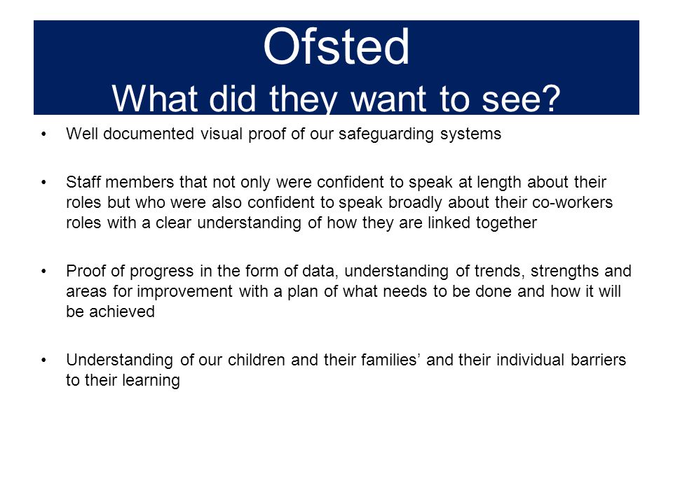 Ofsted What did they want to see.