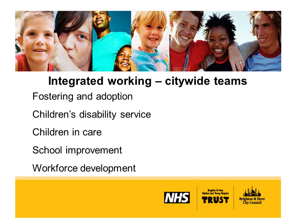 Integrated working – citywide teams Fostering and adoption Children’s disability service Children in care School improvement Workforce development