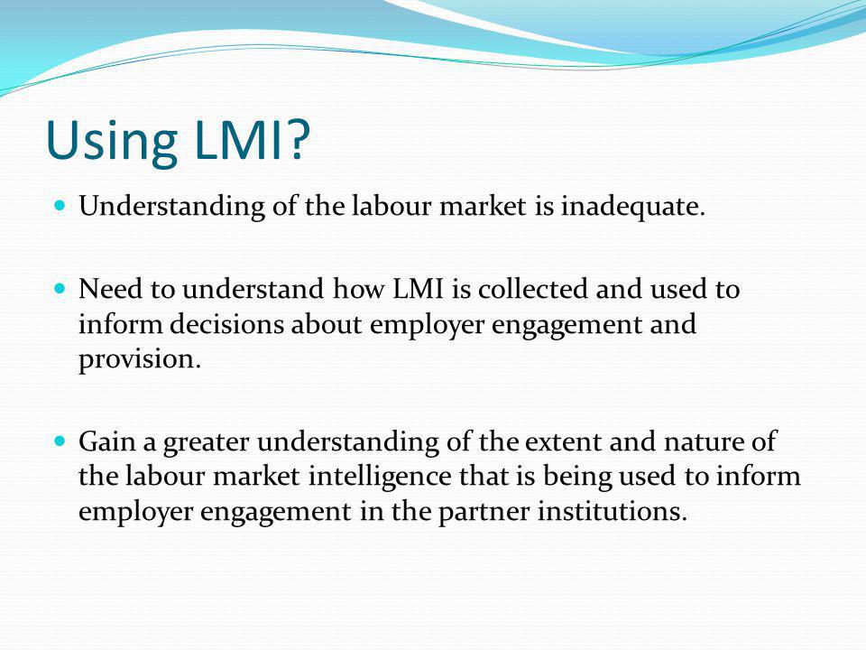 Using LMI. Understanding of the labour market is inadequate.
