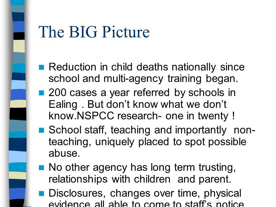 The BIG Picture Reduction in child deaths nationally since school and multi-agency training began.