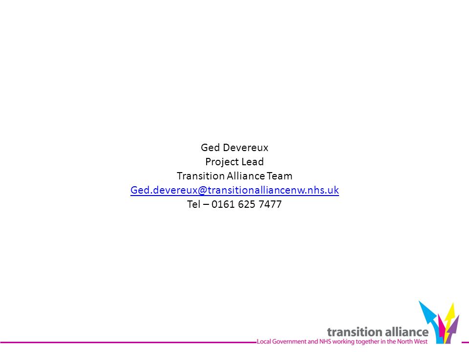 Ged Devereux Project Lead Transition Alliance Team Tel –
