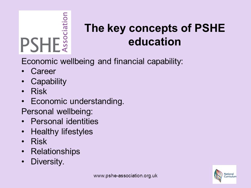The key concepts of PSHE education Economic wellbeing and financial capability: Career Capability Risk Economic understanding.