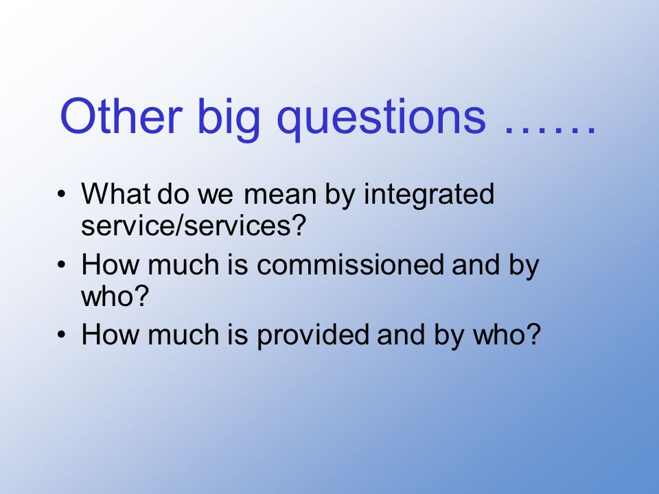 What do we mean by integrated service/services. How much is commissioned and by who.