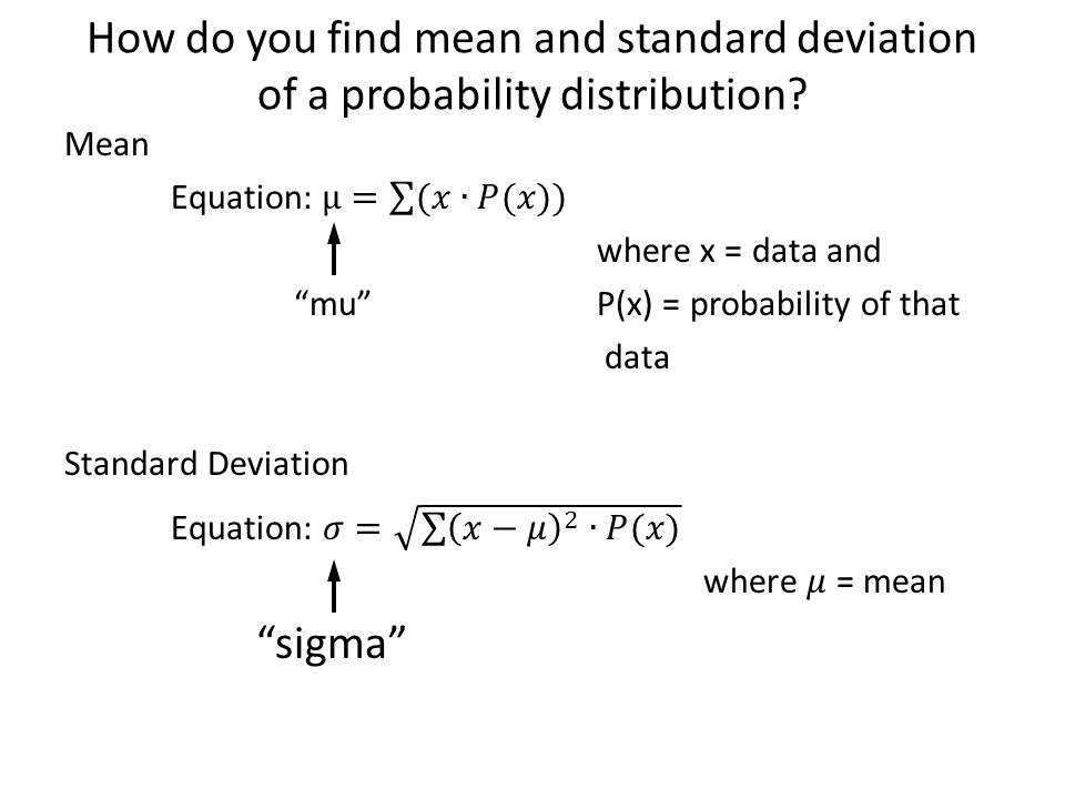 How do you find mean and standard deviation of a probability distribution
