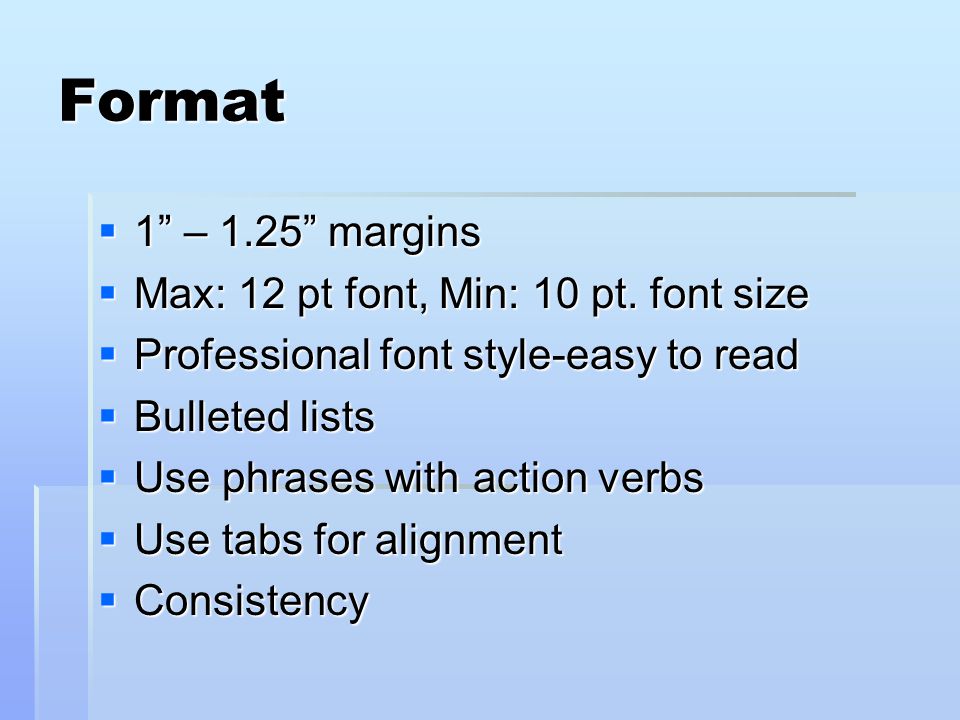 font size for a resume