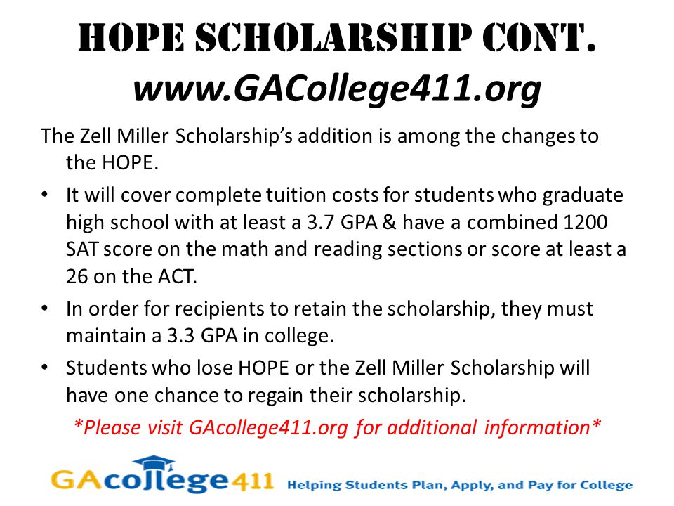 HOPE SCHOLARSHIP Cont.