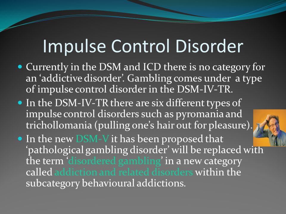 impulse control disorder Disruptive, impulse-control and conduct disorders refer to a group of disorders that include oppositional defiant disorder, conduct disorder, intermittent explosive disorder, kleptomania and pyromania. impulse control disorder Disruptive, impulse-control and conduct disorders refer to a group of disorders that include oppositional defiant disorder, conduct disorder, intermittent explosive disorder, kleptomania and pyromania.