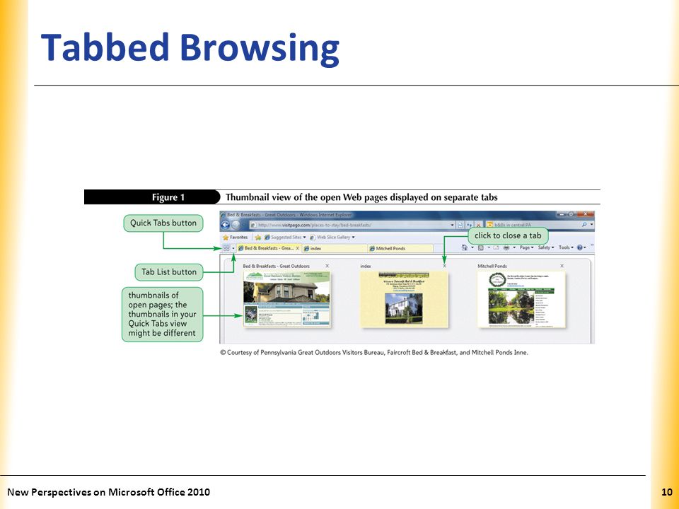 XP Tabbed Browsing 10New Perspectives on Microsoft Office 2010