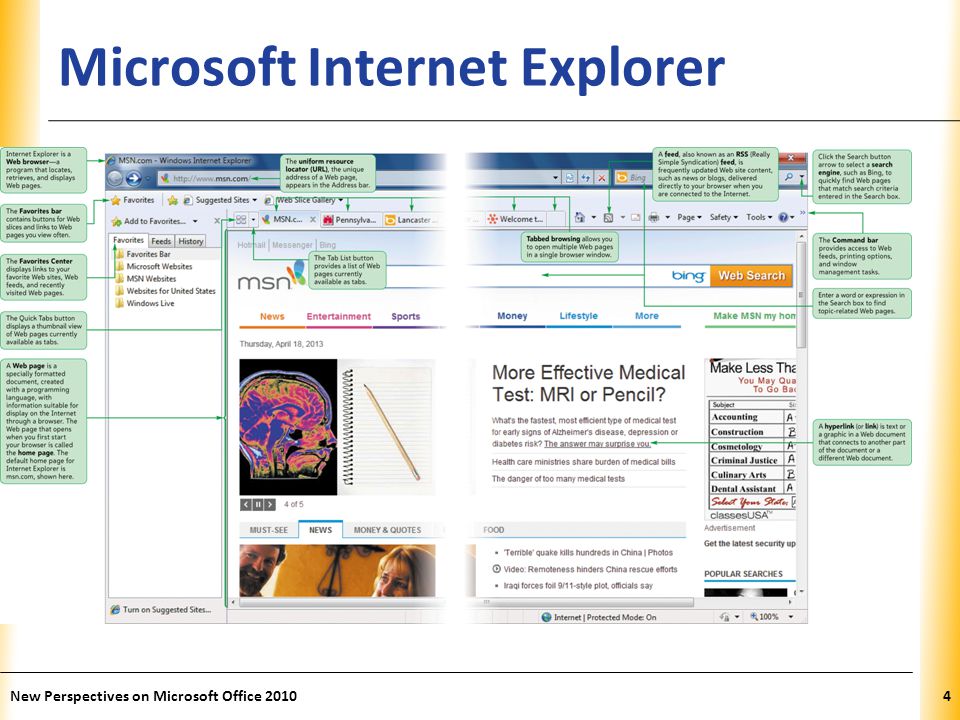 XP Microsoft Internet Explorer New Perspectives on Microsoft Office 20104