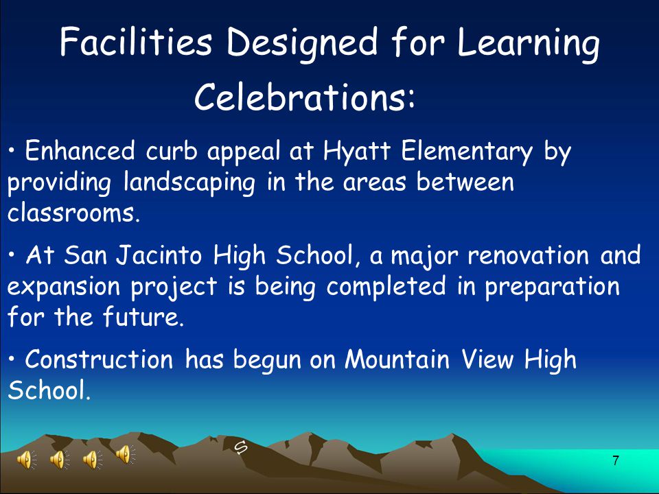 7 Celebrations: Enhanced curb appeal at Hyatt Elementary by providing landscaping in the areas between classrooms.