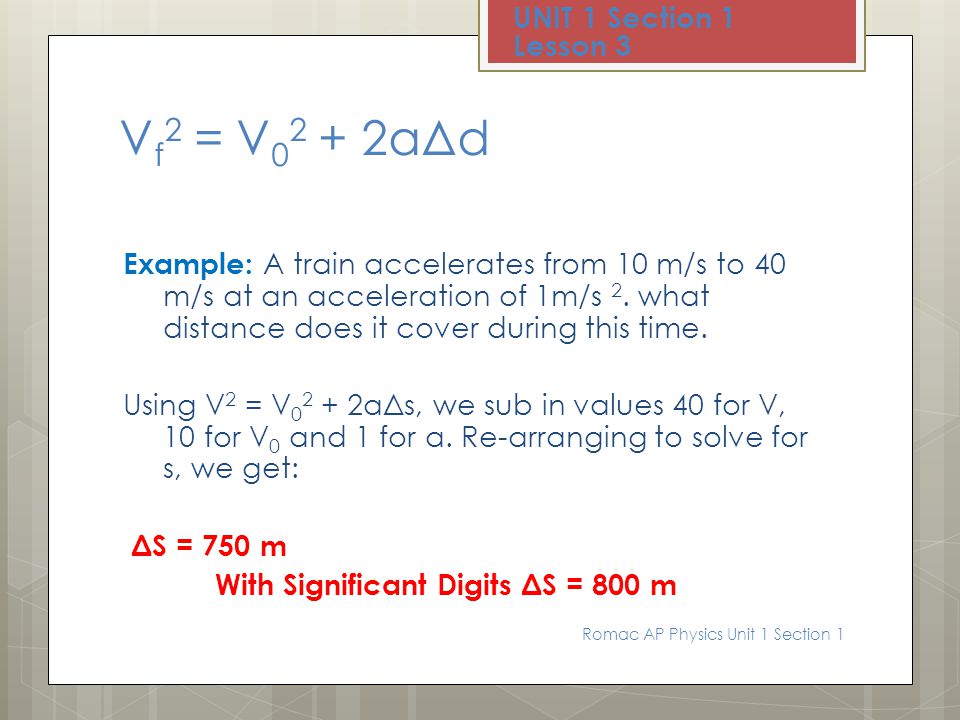 Ap Physics Unit 1 Kinematics Section One Dimensional Motion The Big 5 Objectives Utilize Five Equations