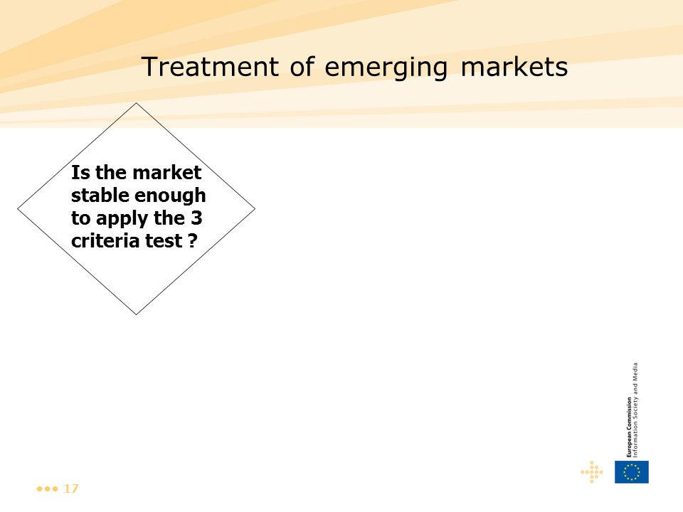 17 Treatment of emerging markets Is the market stable enough to apply the 3 criteria test
