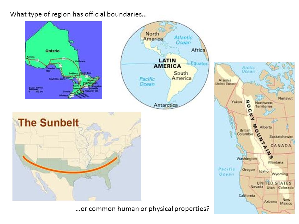 What type of region has official boundaries… …or common human or physical properties