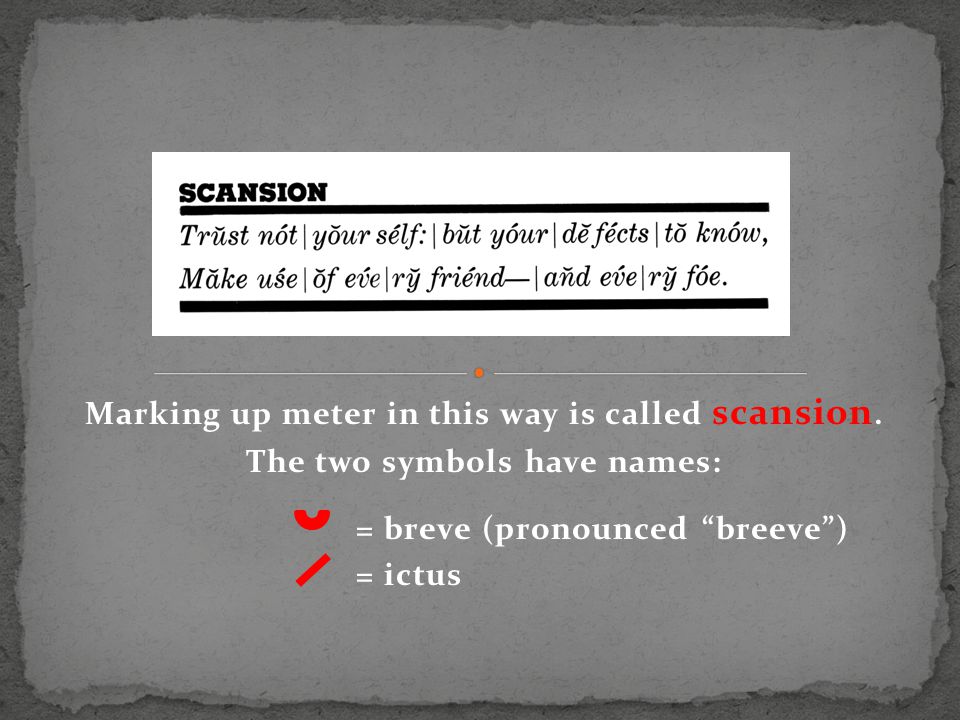 Marking up meter in this way is called scansion.