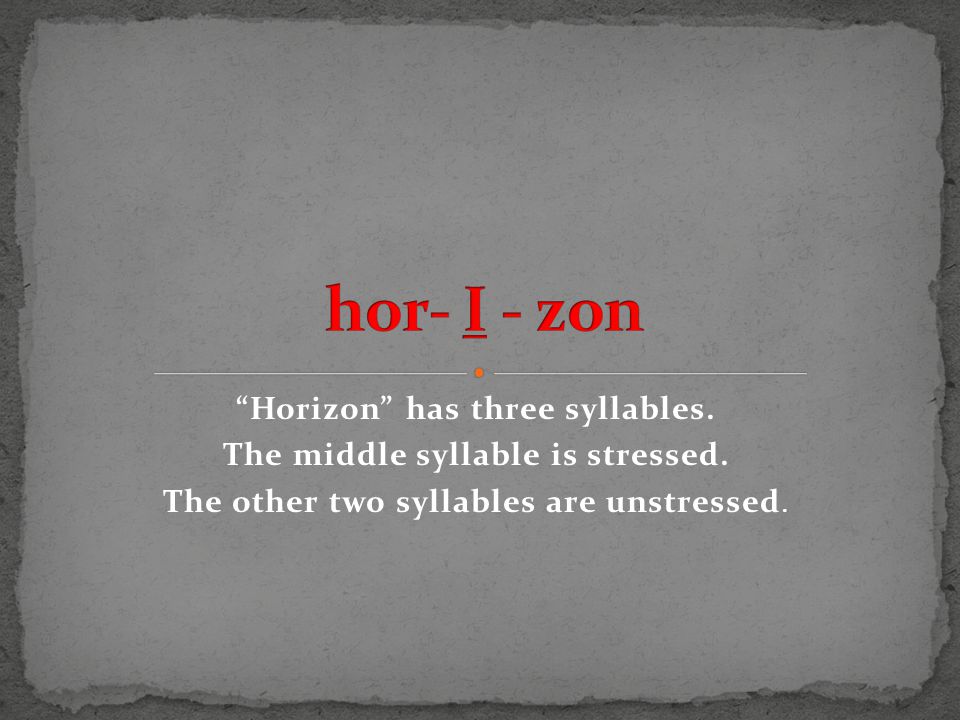 Horizon has three syllables. The middle syllable is stressed.