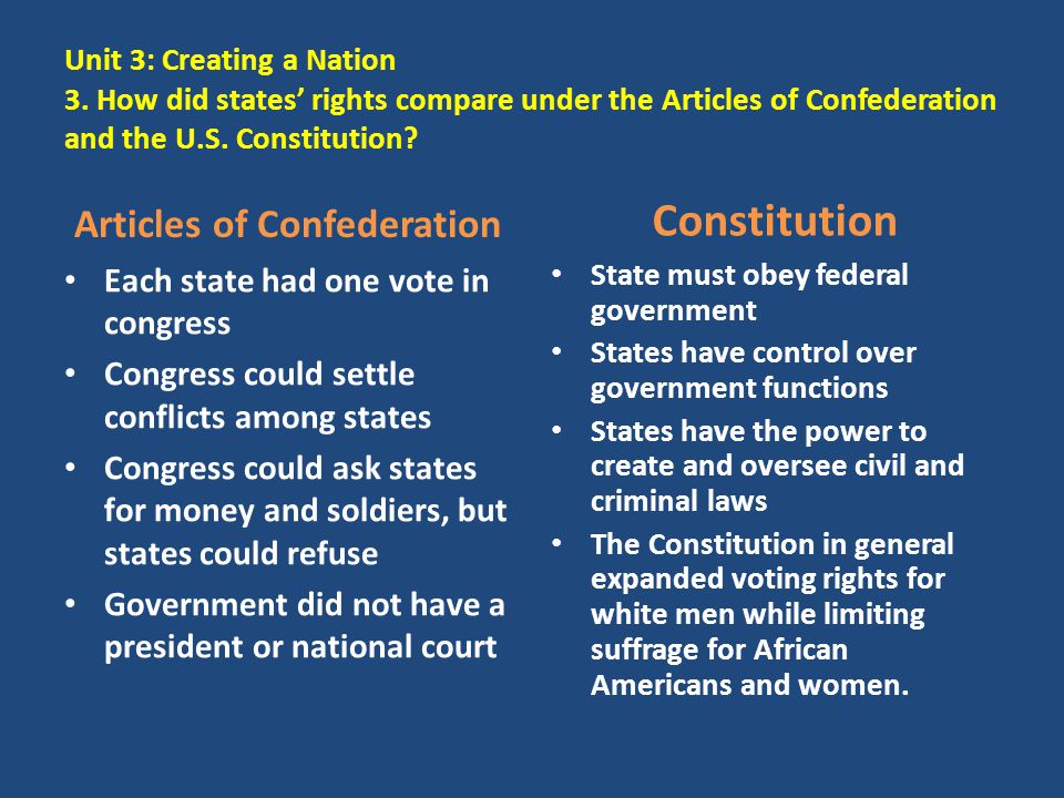 Articles of confederation compared to the constitution navy