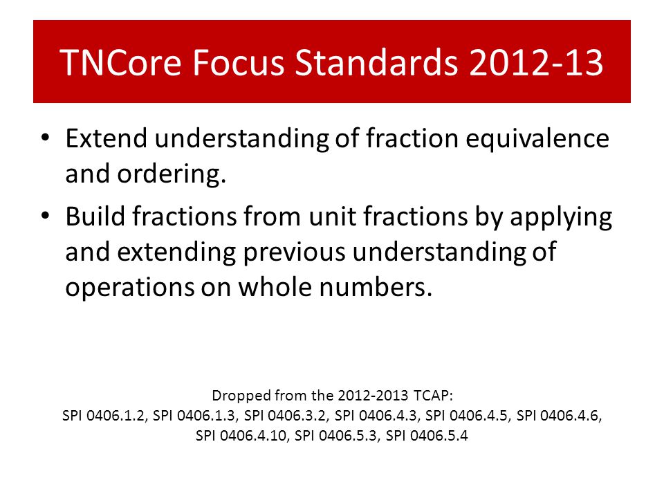 TNCore Focus Standards Extend understanding of fraction equivalence and ordering.
