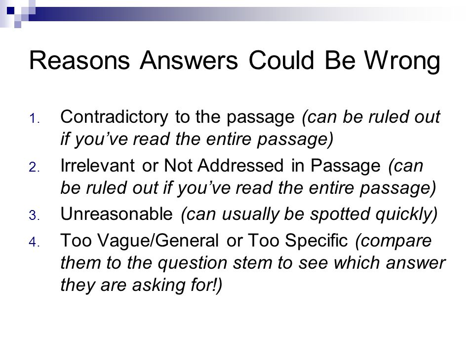 Reasons Answers Could Be Wrong 1.