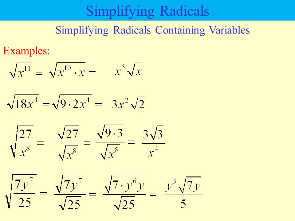 Simplifying Radical Expressions With Variables And Exponents Simplifying Radicals With Variables Worksheet Algebra 2