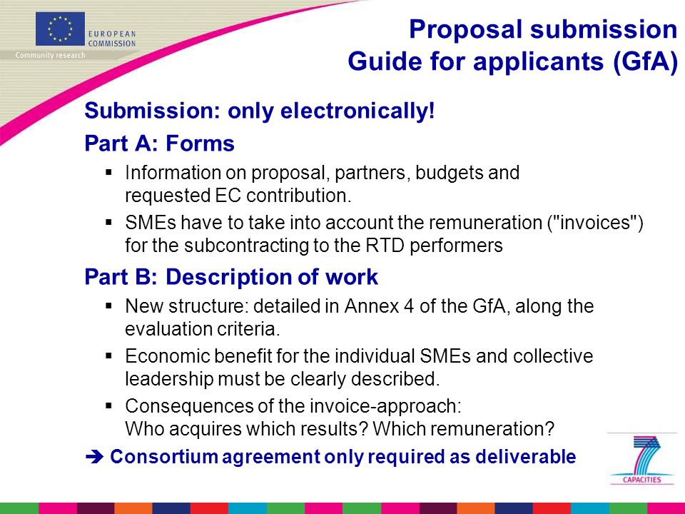 Proposal submission Guide for applicants (GfA) Submission: only electronically.