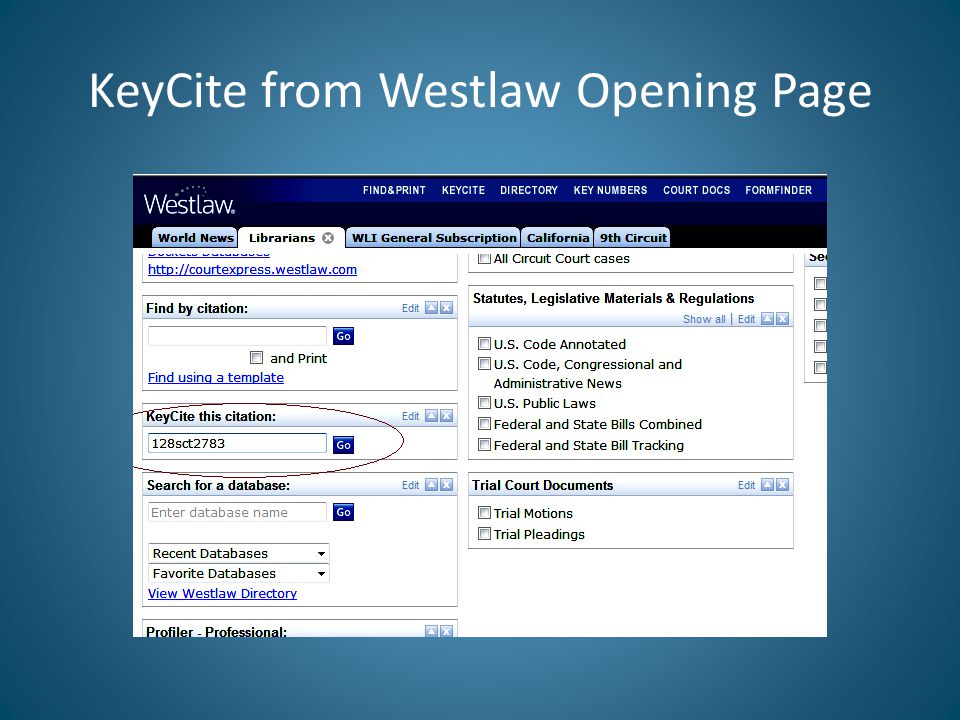 KeyCite from Westlaw Opening Page