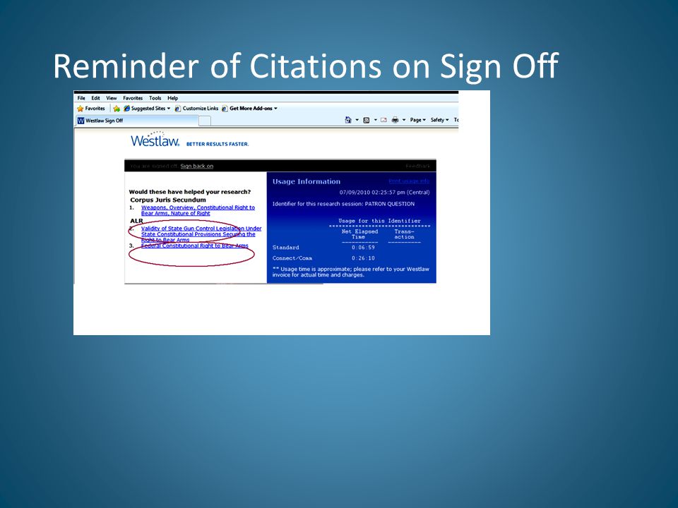 Reminder of Citations on Sign Off