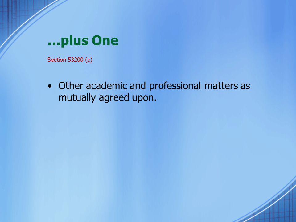 …plus One Section (c) Other academic and professional matters as mutually agreed upon.
