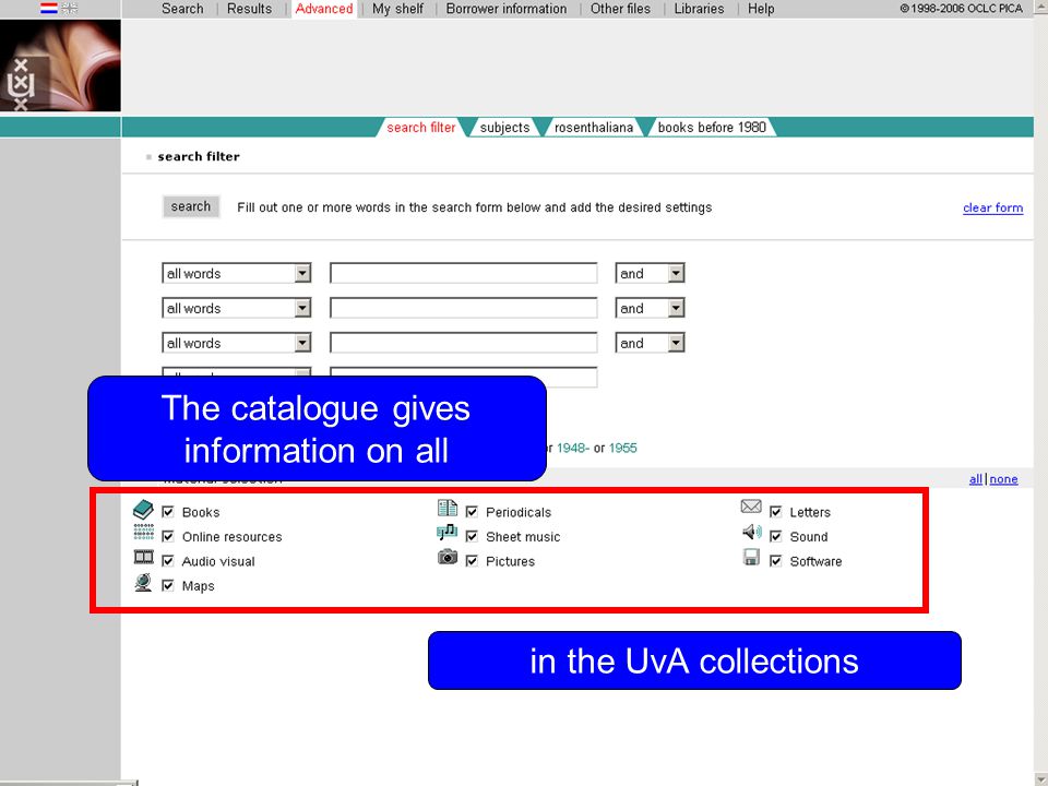 in the UvA collections The catalogue gives information on all