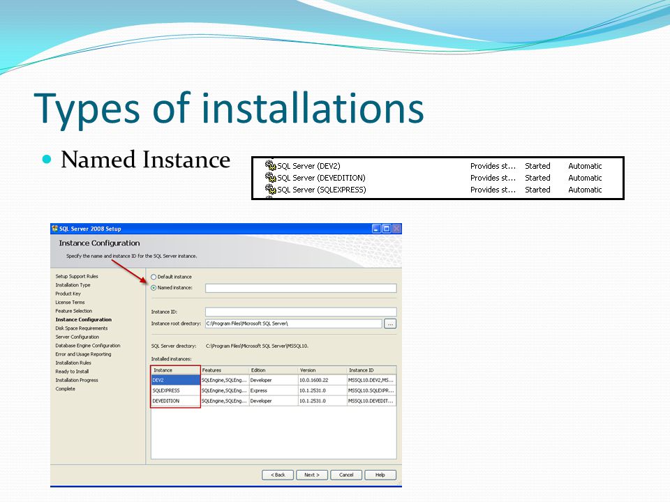 Types of installations Named Instance