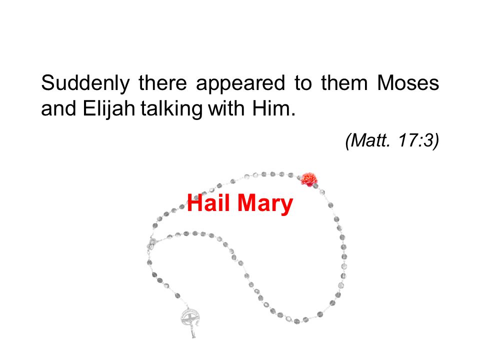 Suddenly there appeared to them Moses and Elijah talking with Him. (Matt. 17:3) Hail Mary 3