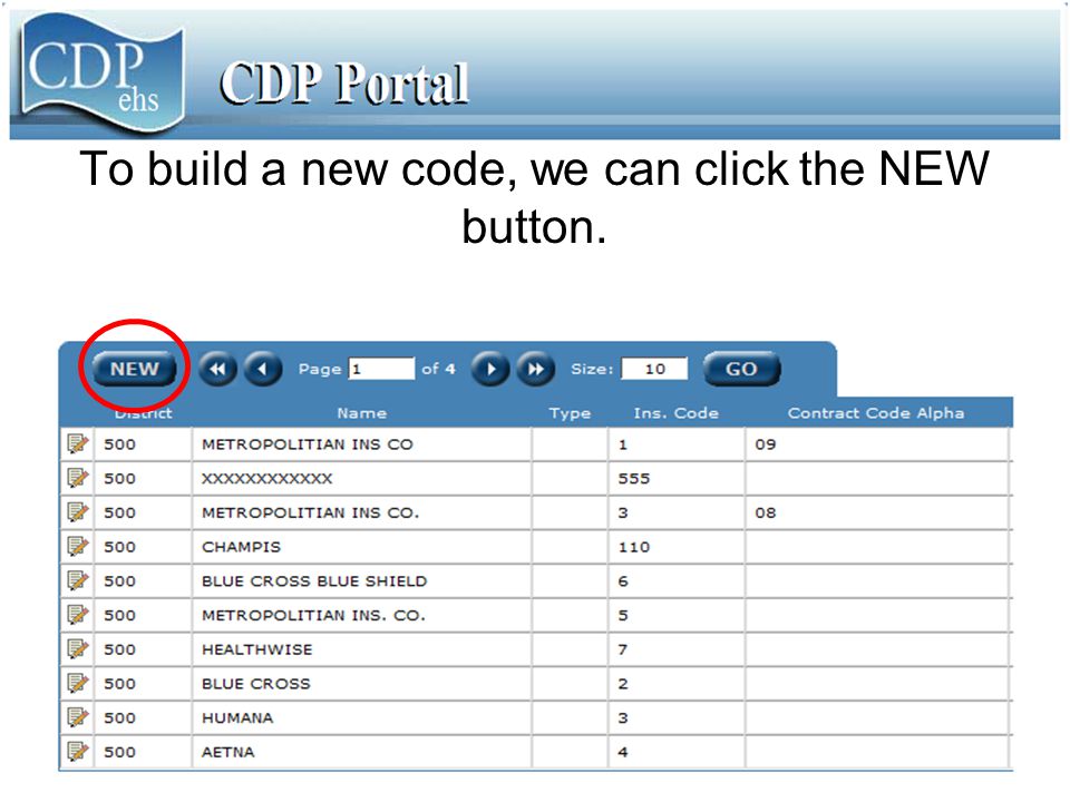 To build a new code, we can click the NEW button.