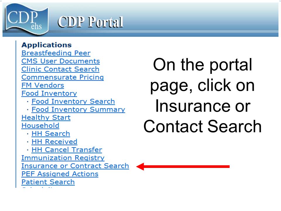 On the portal page, click on Insurance or Contact Search
