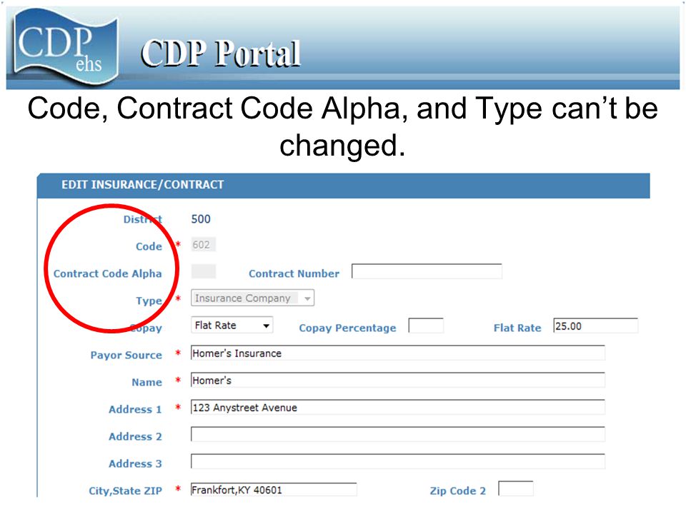 Code, Contract Code Alpha, and Type can’t be changed.