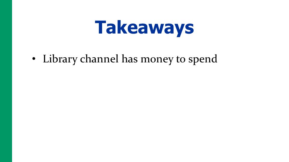 Takeaways Library channel has money to spend