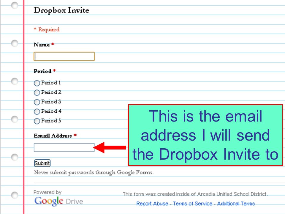 This is the  address I will send the Dropbox Invite to