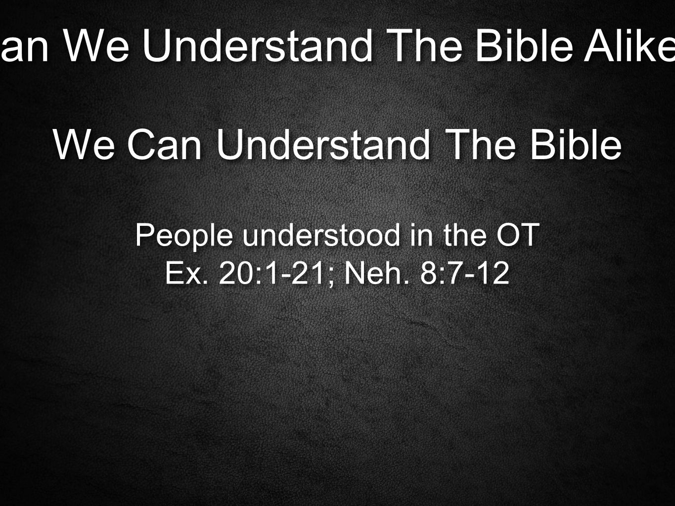 Can We Understand The Bible Alike. We Can Understand The Bible People understood in the OT Ex.