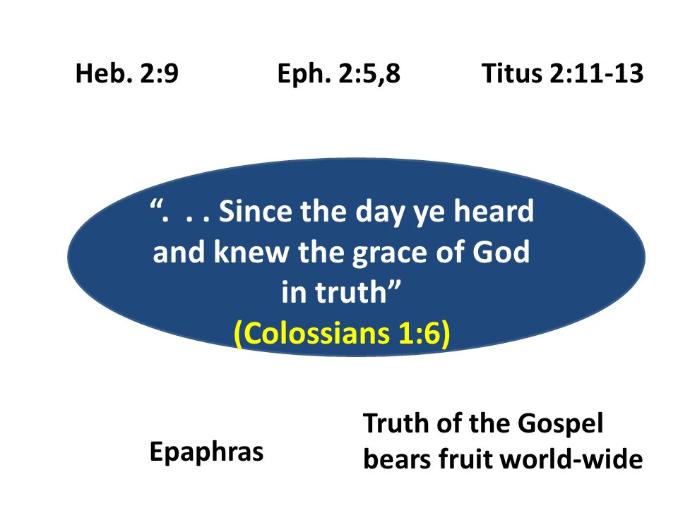 ... Since the day ye heard and knew the grace of God in truth (Colossians 1:6) Eph.