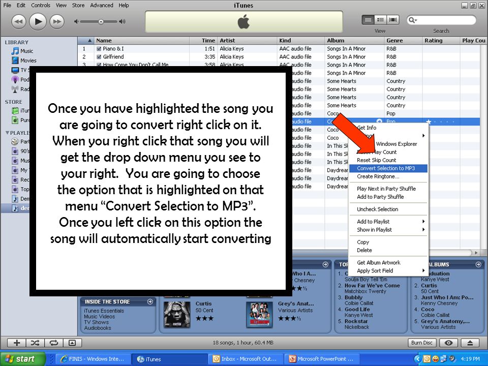 Once you have highlighted the song you are going to convert right click on it.