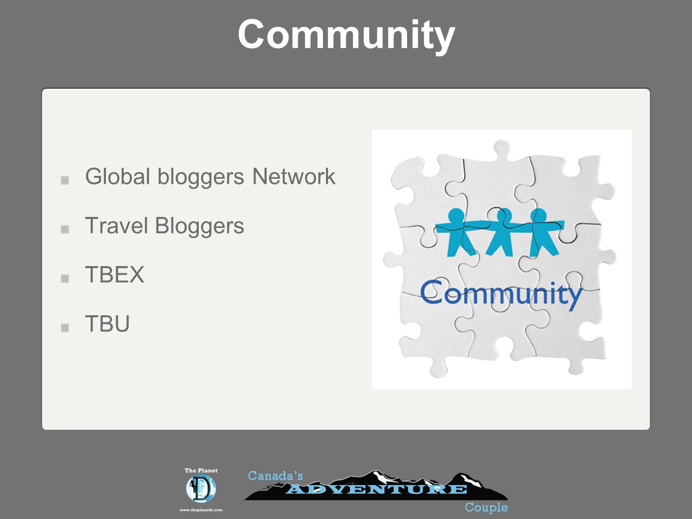Community Global bloggers Network Travel Bloggers TBEX TBU