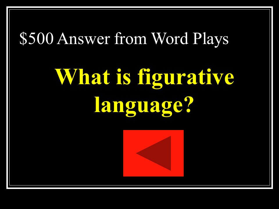 $500 Question from Word Plays The use of words, phrases, symbols, and ideas in such a way as to evoke mental images and sense impressions.