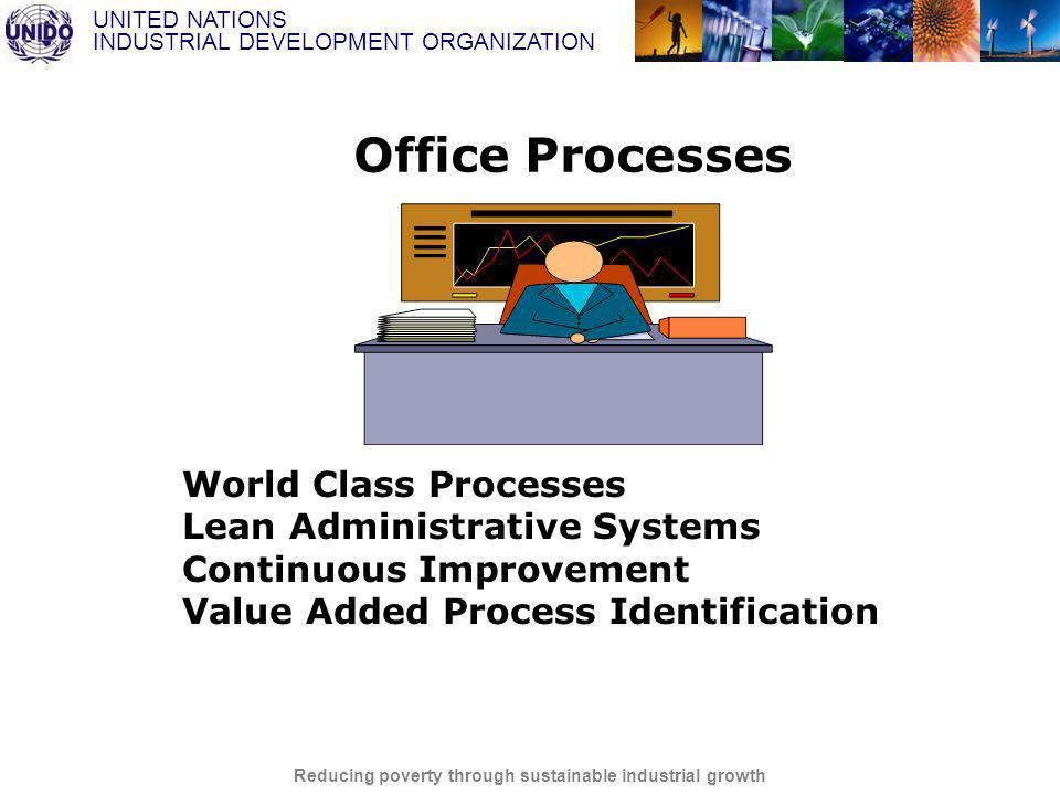 UNITED NATIONS INDUSTRIAL DEVELOPMENT ORGANIZATION Reducing poverty through sustainable industrial growth Office Processes World Class Processes Lean Administrative Systems Continuous Improvement Value Added Process Identification