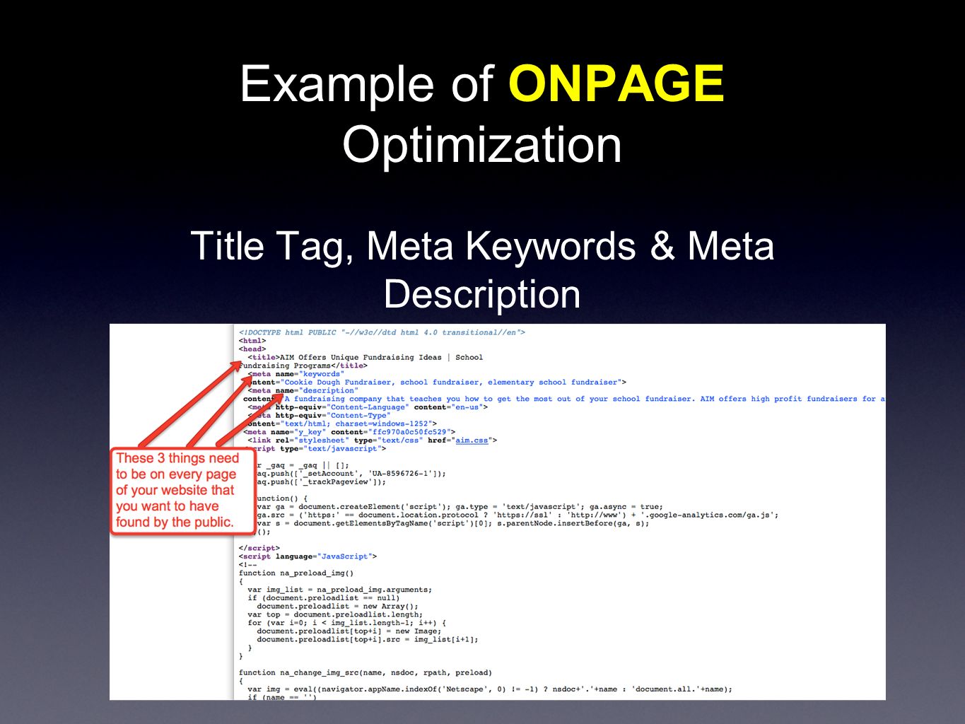 Example of ONPAGE Optimization Title Tag, Meta Keywords & Meta Description