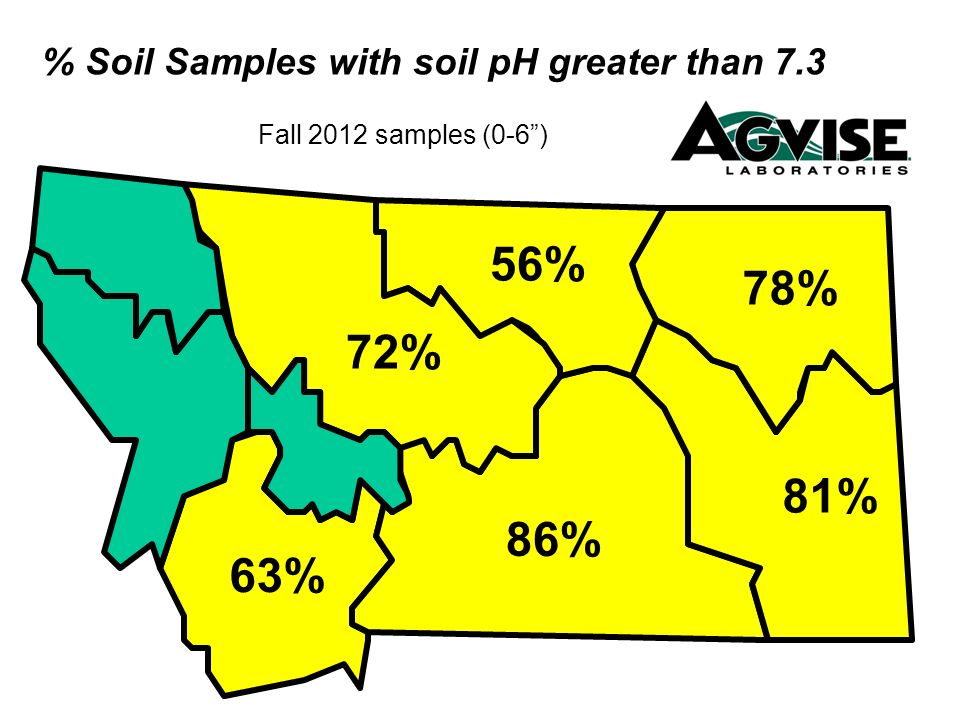 % Soil Samples with soil pH greater than 7.3 Fall 2012 samples (0-6) 78% 81% 72% 56% 86% 63%