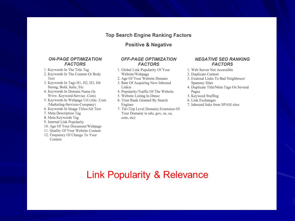 Link Popularity & Relevance