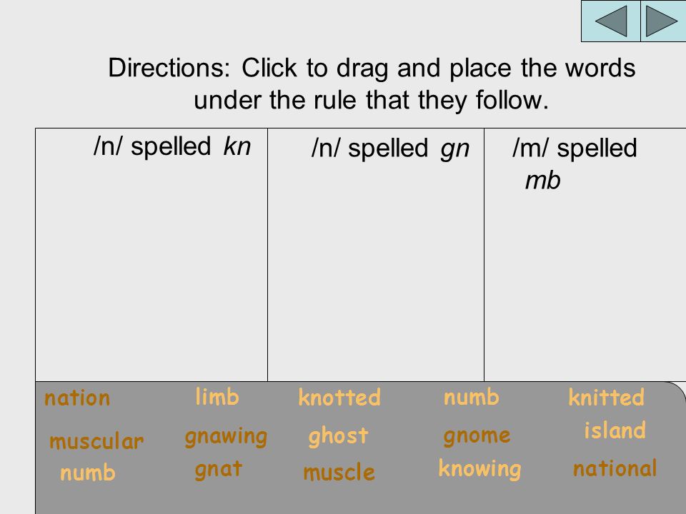 Directions: Click to drag and place the words under the rule that they follow.