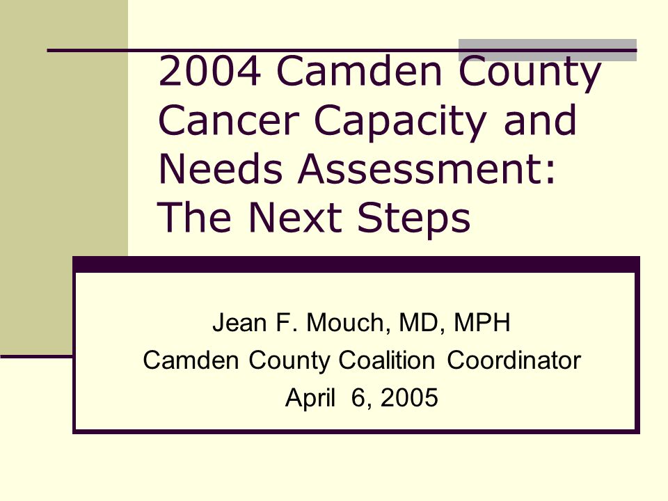 2004 Camden County Cancer Capacity and Needs Assessment: The Next Steps Jean F.