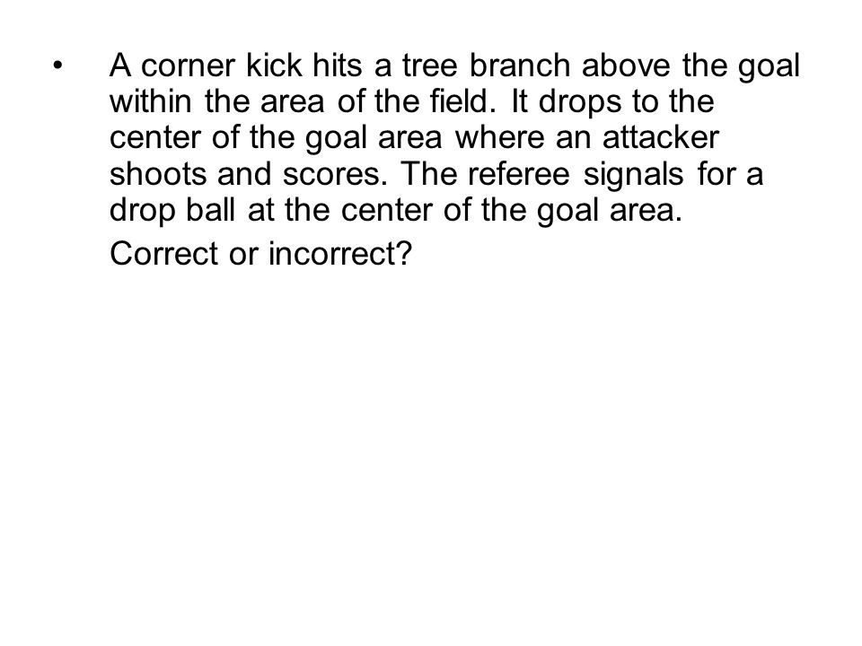 A corner kick hits a tree branch above the goal within the area of the field.