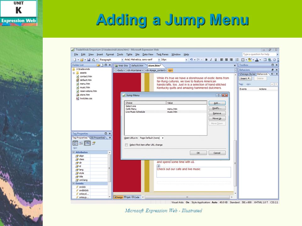 Adding a Jump Menu Microsoft Expression Web - Illustrated